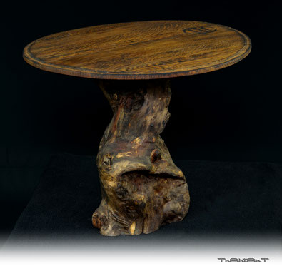 Side table, barrel bottom, "driftwood"