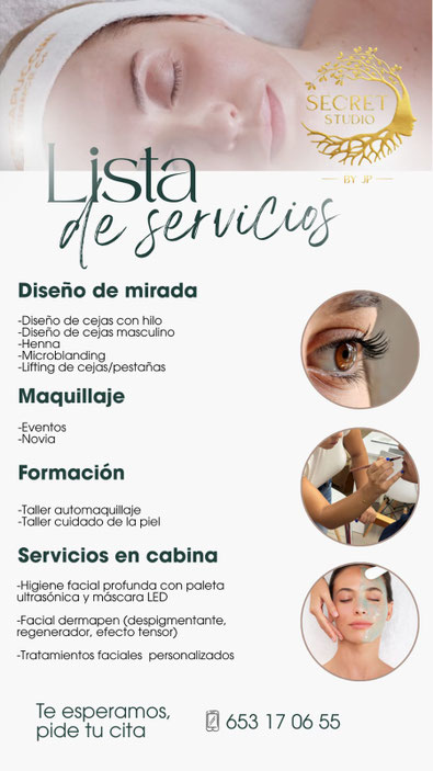 Lista de servicios - Secret Studio en Candelaria