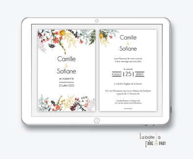 faire-part mariage numérique-faire part mariage digital-faire part numérique-pdf numérique-invitatiomariage electronique -faire-part à envoyer par mms-par mail-réseaux sociaux-whatsapp-facebook-messenger-bouquet champêtre-bohème-végetal-fleur des champs