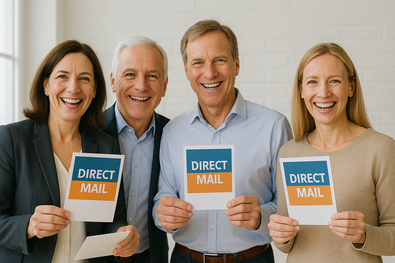 Glückliche Kunden freuen sich über DIRECT MAILS als "SCHRIFTLICHE VERKAUFSGESPÄCHE" durch den Briefkasten - physisch und virtuell.