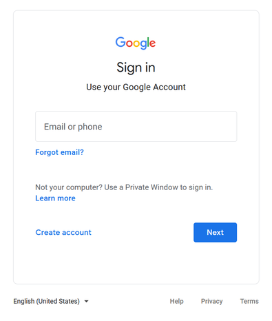 Example: A legitimate login window from Google.