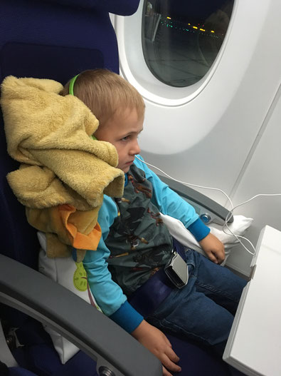 Gettin' cosy for the 12 hour flight to Singapore