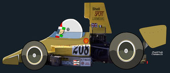 Lella Lombardi By Muneta & Cerracín - Lella pilotando un Lola T330 - Chevrolet ‘HU18’, en la Race of Champions, en el circuito de Brands Hatch en 1974.