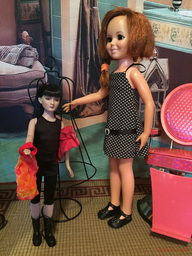 18" Crissy Doll and Agnes Dreary doll, with an American Girl salon chair