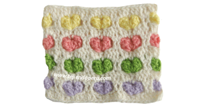 Tutorial: punto fantasía con corazones en relieve tejido a crochet