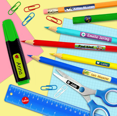 kleine und große Namensaufkleber für Stifte und kleine Gegenstände
