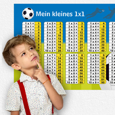 1x1 Lernposter für Erstklässer - Fußball Design blau grün