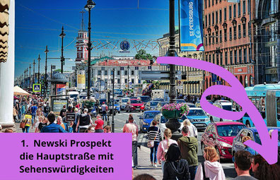 Newski Prospekt die Hauptstraße mit Sehenswürdigkeiten