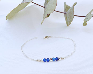 Bracelets en argent et pierres gemmes naturelles, créations artisanales.