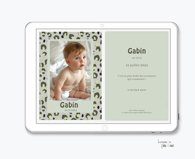 faire-part naissance garçon numérique-faire part électronique-faire part numérique-imprimable-pdf numérique-faire part connecté-faire-part à envoyer par sms-mms-par mail-réseaux sociaux-whatsapp-facebook- leopard-photomaton