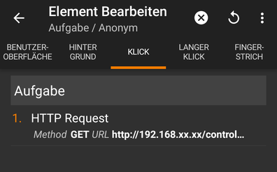 Ansicht Aufgabe bei Klick auf Button