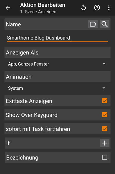Einstellung Task "Szene Anzeigen"