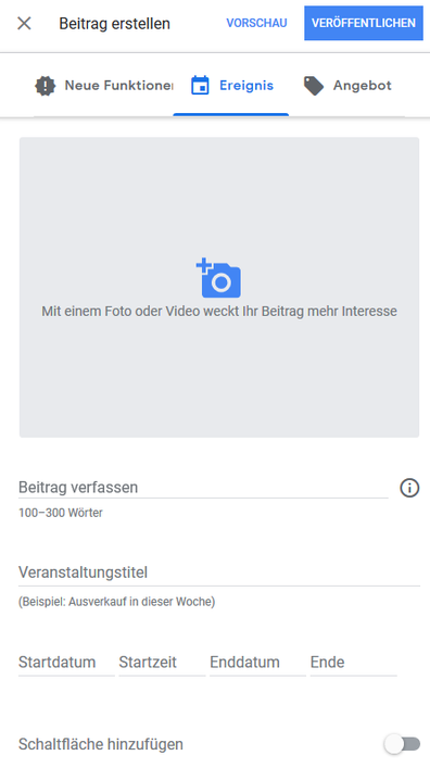 Veranstaltung in Google MyBusiness mit einem Beitrag bekannt machen