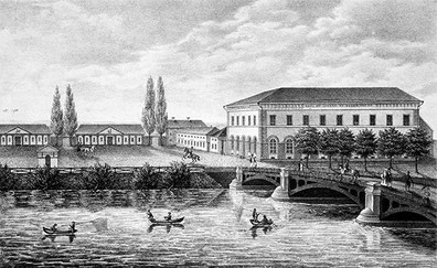 Der Saltängstorget in Norrköping um 1840. Lithografie von F. Södergren.