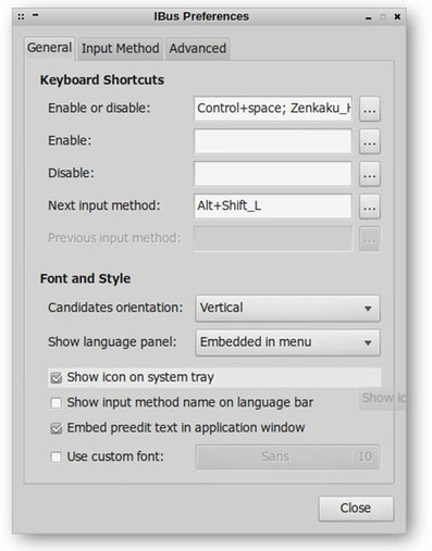 iBus Preferences ダイアログ