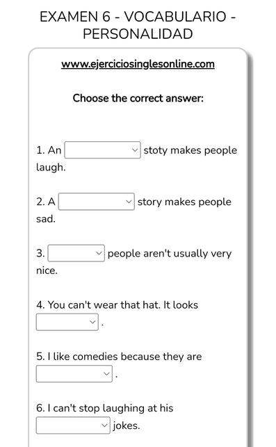 Examen 6 - Vocabulario inglés - B1