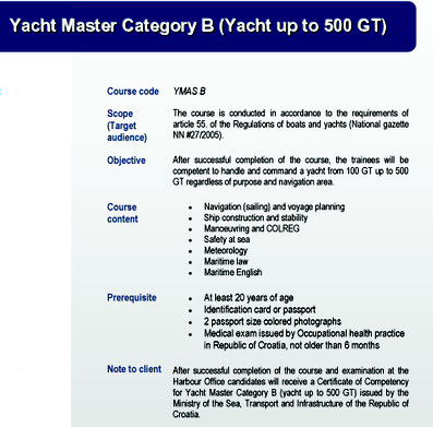 kroatien yachtmaster privates komerzielles kommandieren yachten 500 gt brz panama maritime authority