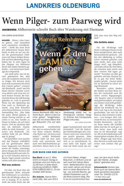 Artikel in der Zeitung aus dem Landkreis Oldenburg, das Bild wurde auf Wunsch der Autorin von der Redaktion verändert!