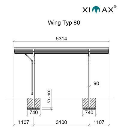 Aluminium Carport WING Schrägdach - Carport-Garage-Geräte-/Mehrzweckhaus