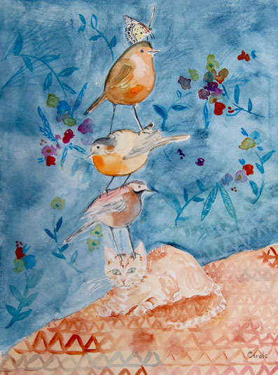 carole giboni artiste peintre Mâcon aquarelle carte postale chat oiseau papillon