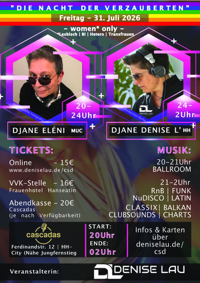 CSD Frauen Party 31.07.26 Hamburg - im Cascadas von 20-2 Uhr -> Flyer hinten