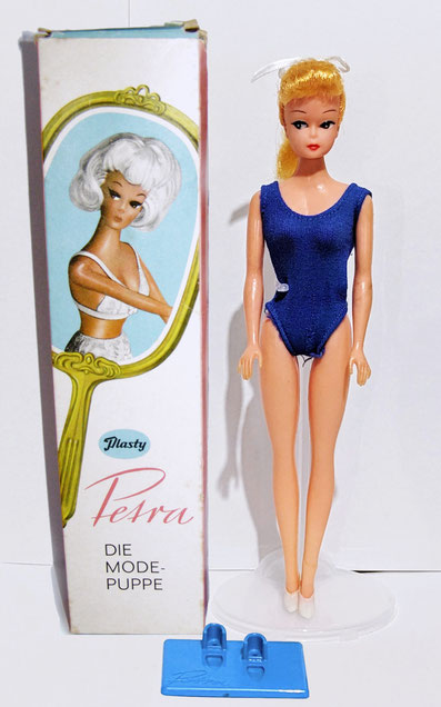 66 Petra with her box and stand wearing original bathing suit