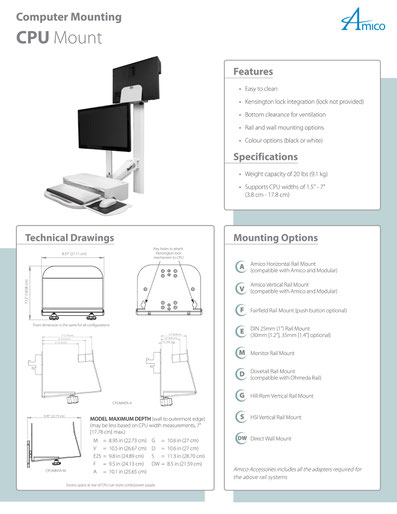AMICO, CPUマウント, ユニバーサルCPUマウント, PCホルダー, 病院向け, リーフレット