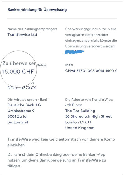 Transferwise Überweisung