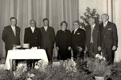 1967 - 40 Jahre ESSC - von li.: Wilhelm Dellzeit, Franz Frankenbach, Karl Range, Käthe Weber, Fritz Pfeiffer, Jean Bücker, Fritz Dillmann