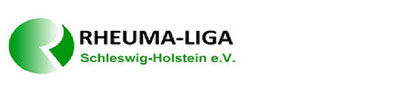 Logo der Rheuma-Liga Schleswig-Holstein e.V. mit grünem stilisiertem R und Text in Schwarz und Grün