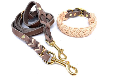 geflochtenes Hundehalsband Paracord verstellbar Hundeleine Leder Café Latte dunkelbraun beige