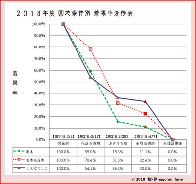 2018園地条件別 梅着果率推移表  和×夢 nagomu farm