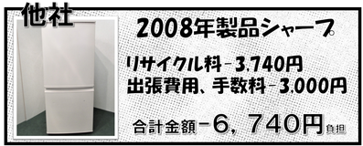 他社様の古い冷蔵庫買取見積もりが6740円の場合