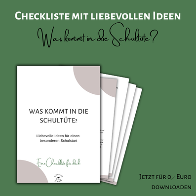 Grafik als Hinweis für eine Checkliste mit liebevollen Ideen, was alles in die Schultüte kommt