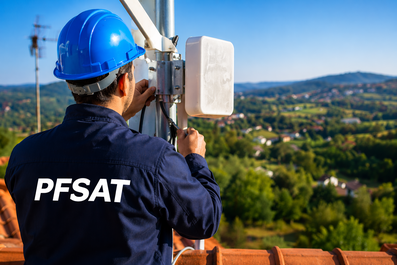 Tecnico installa antenna per Internet FWA a Pordenone su tetto di abitazione