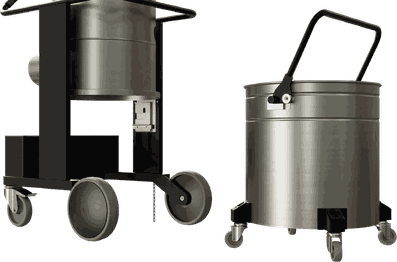 AirMex DTX-1500 ATEX – 50-Liter-Sammelbehälter aus Edelstahl auf Rollen