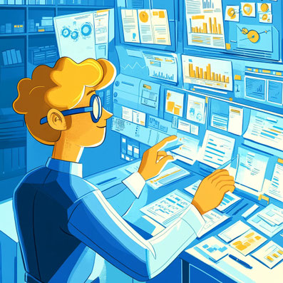 consultor de ERP analizando todos los procesos con una vision global del negocio