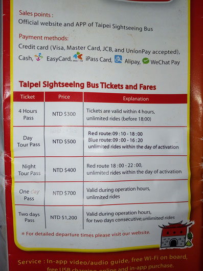Taipei, Taipeh Bus, Sightseeing, Hopp on hopp off, Busrundfahrt, Informationen über Tickets, Rundfahrt, Tickets, Preise, Rote Strecke, Blaue Strecke, Taiwan, Taiwan 2017, Südost Asien, Asien, Taipei Mainstationen