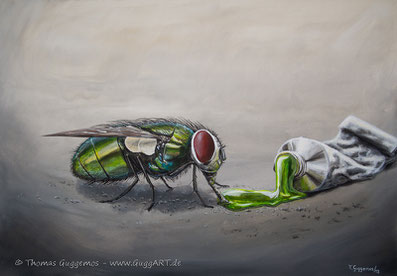 Acrylmalerei von Thomas Guggemos, Fliege Farbe grün