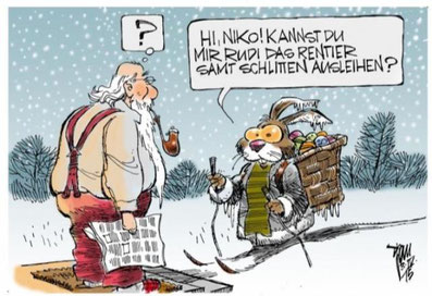 Samichlaus und Osterhase überraschen die Bertschiker. Bild: Website Dorfverein Bertschikon