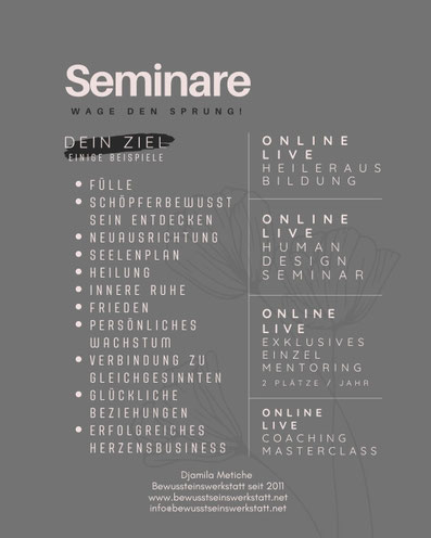 Übersicht Seminare Bewusstseins.Werkstatt