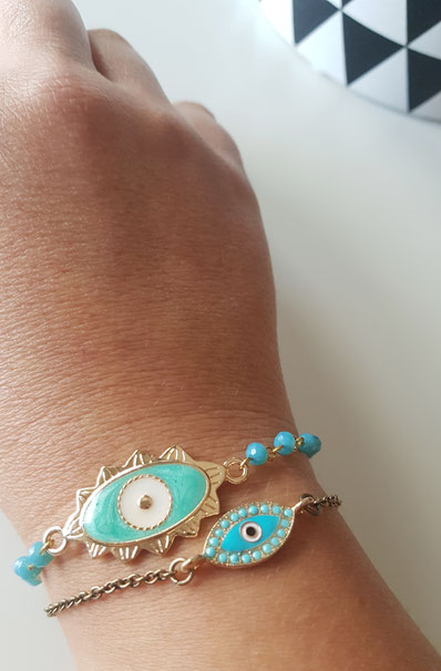 Pulsera evil eye COCO y Pulsera evil eye turquesa
