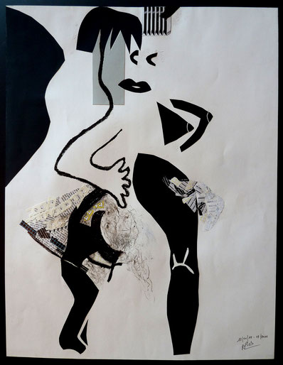Femme assemblée. Acrylique, fusain, collage. ARob 2011