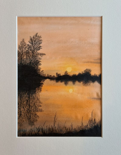 Seidenmalerei Landschaft Sonnenuntergang Kunst Heike Lüders