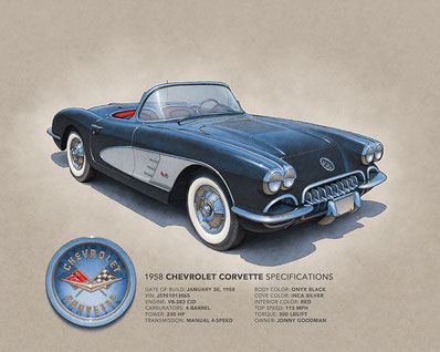 1958 Corvette drawing (16"X20")
