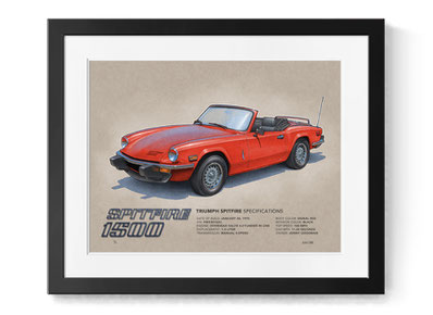 1975 Triumph Spitfire 1500 drawing, 1976 Triumph Spitfire 1500 drawing, 1977 Triumph Spitfire 1500 drawing, 197 Triumph Spitfire 1500 drawing (16"X20")