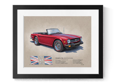 1970 Triumph TR6 drawing, 1971 Triumph TR6 drawing, 1972 Triumph TR6 drawing, 1973 Triumph TR6 drawing, 1974 Triumph TR6 drawing, 1975 Triumph TR6 drawing, 1976 Triumph TR6 drawing (16"X20")