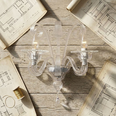 Applique Murano Brahms  due luci colore trasparente