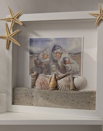 Entrich, zwei Möwen am Strand, Meer, Muscheln, Geschenkidee