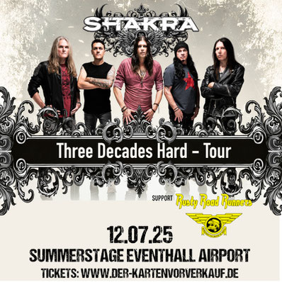 Shakra Schweiz Eventhall Airport Power Concerts Tickets Rock Metal Hard Summerstage Rusty Road Runners Support Thomas Muster Thomas Blunier Regensburg Mark Fox